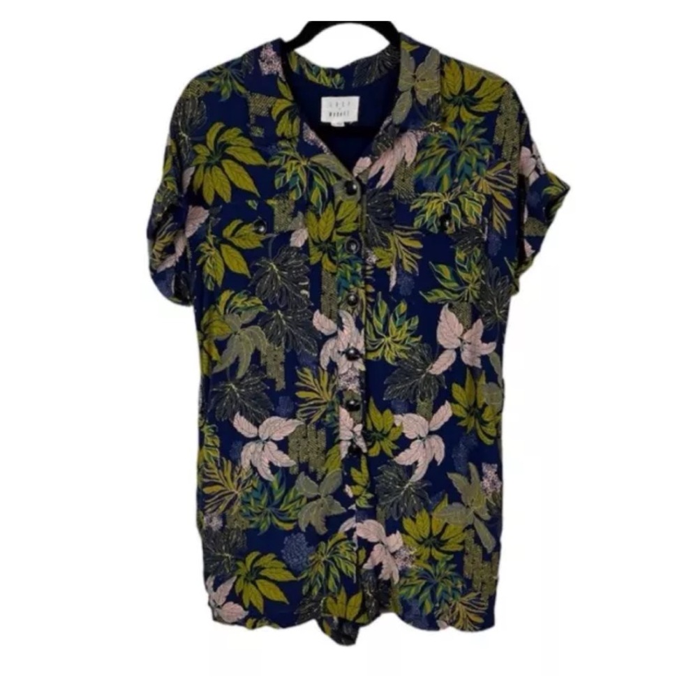 Lost + Wander Isla Botanical Romper Small Button Front Cap Sleeve Tropical